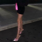 Crystal PVC Pointed Toe Wrap Stiletto Butterfly Pumps - Pink